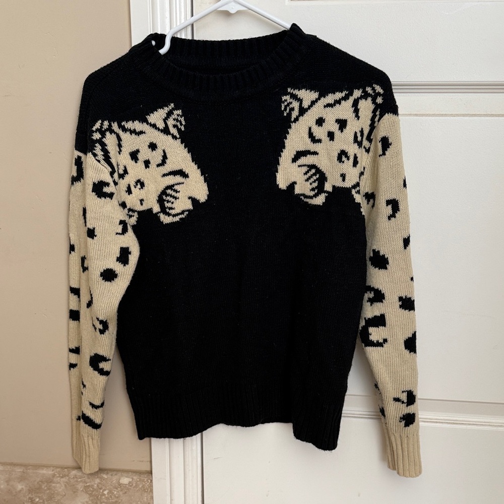 Leopard Pattern Black and Cream Sweater